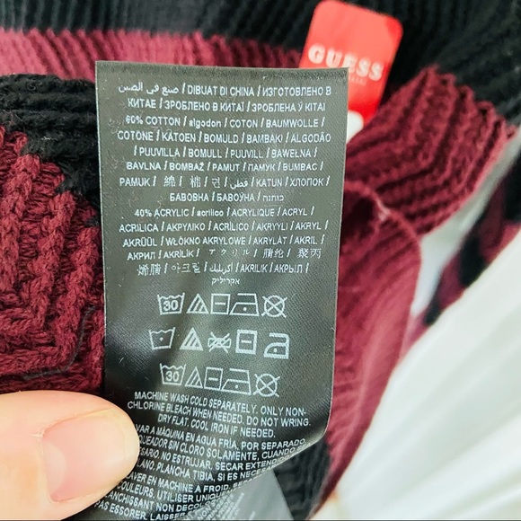 NWT GUESS burgundy striped scoop neck knit sweater Size small - Picture 10 of 11